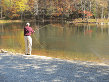 Practice casting on the lake after the class