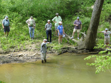 James Harris, owner of Beaver Creek Fly Shop demonstrates stream techniques