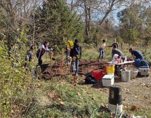 Students working on the mulch pile